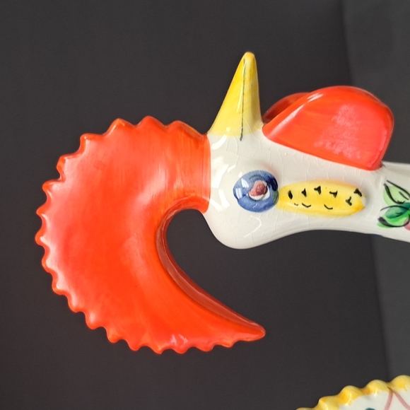 Vintage hand-painted ceramic folk art " Good Luck"  rooster made in Portugal - Picture 6 of 10